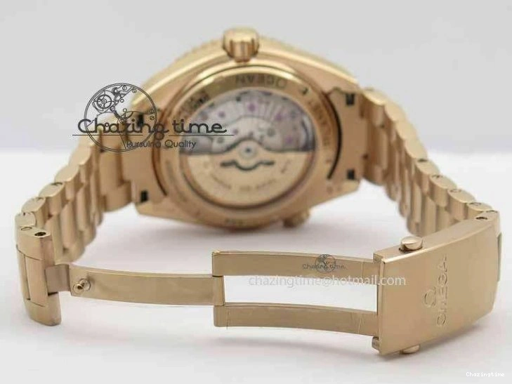 0305 Efficient Planet Ocean GMT 43.5mm RG V6F 1:1 Best Edition Black Dial On RG Bracelet A 8182